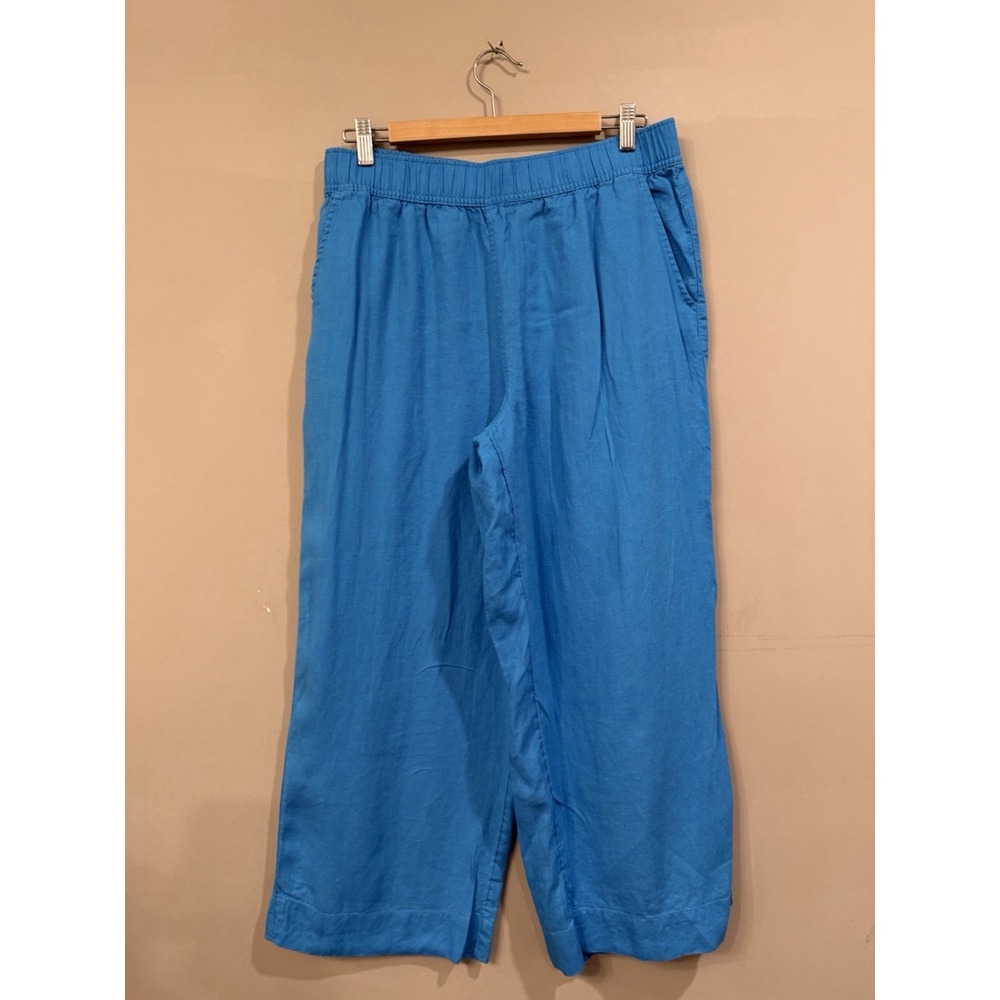 Tahari‎ Linen Caribbean Blue Wide Leg Pants Large Resortwear Beach